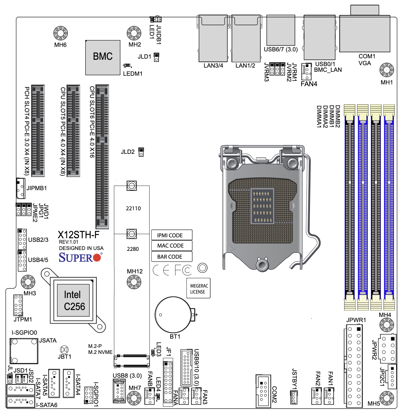 X12STH-F Motherboard Physical Map