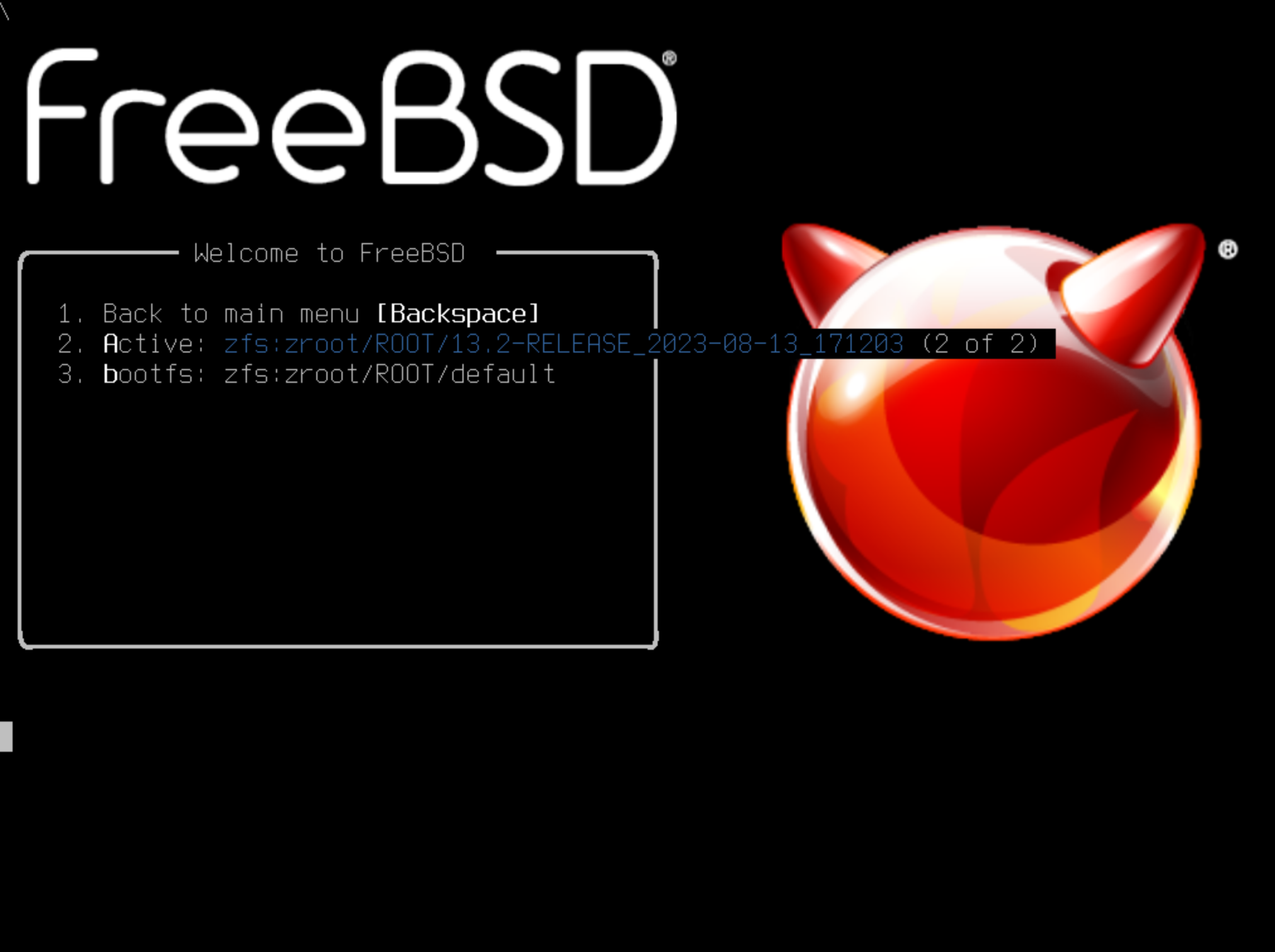 FreeBSD Loader Boot Environments Menu