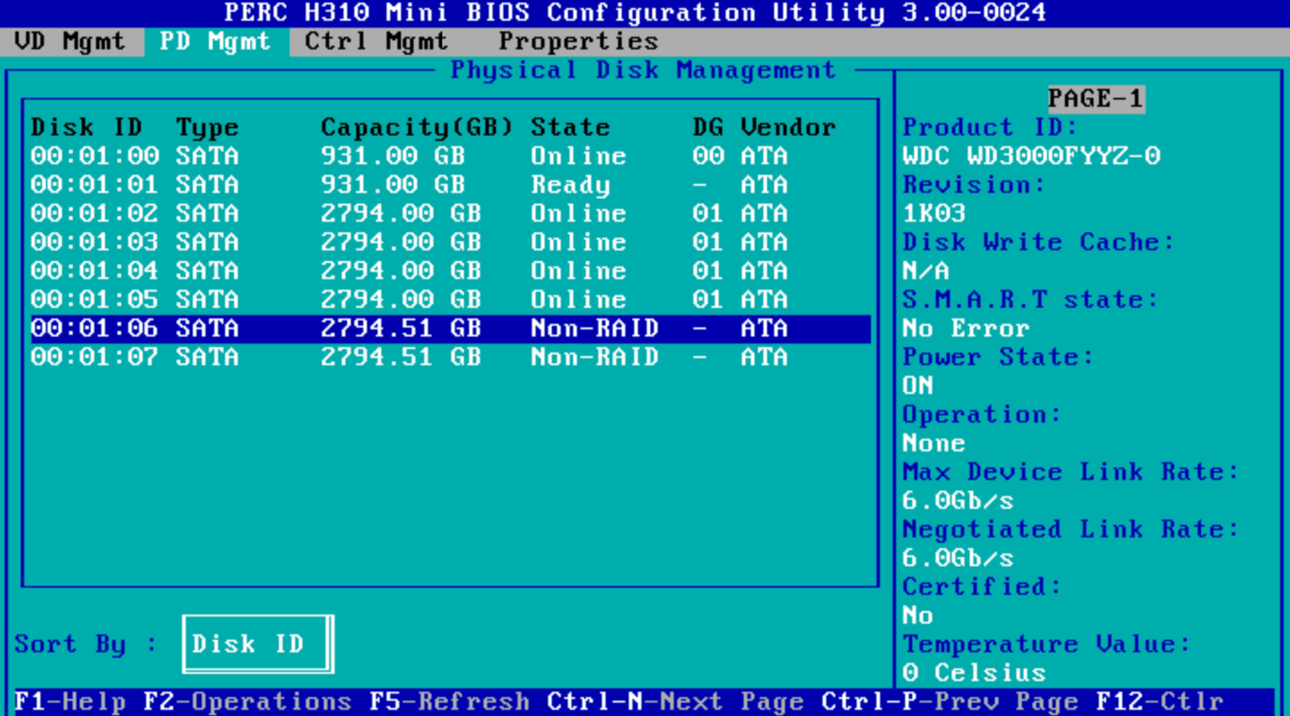 PERC H310 BIOS: 00:01:06 and 00:01:07 appear again once new drives are inserted.
